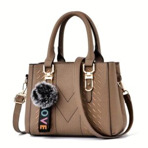 Elegant-Womens-Fashion-Tote-Bag-With-Pom-Pom-Charm